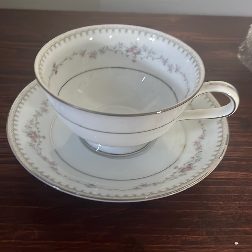 3- Vintage Noritake China ~ Fairmont ~Footed Cup and saucer (5)Platinum Trim